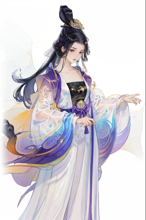 Best quality at best, 超高分辨率, (((1 girl))),(Long black hair), game fairy, Hanfu, Yarn, Flowing light yarn, jewelry, (focal), (((C...