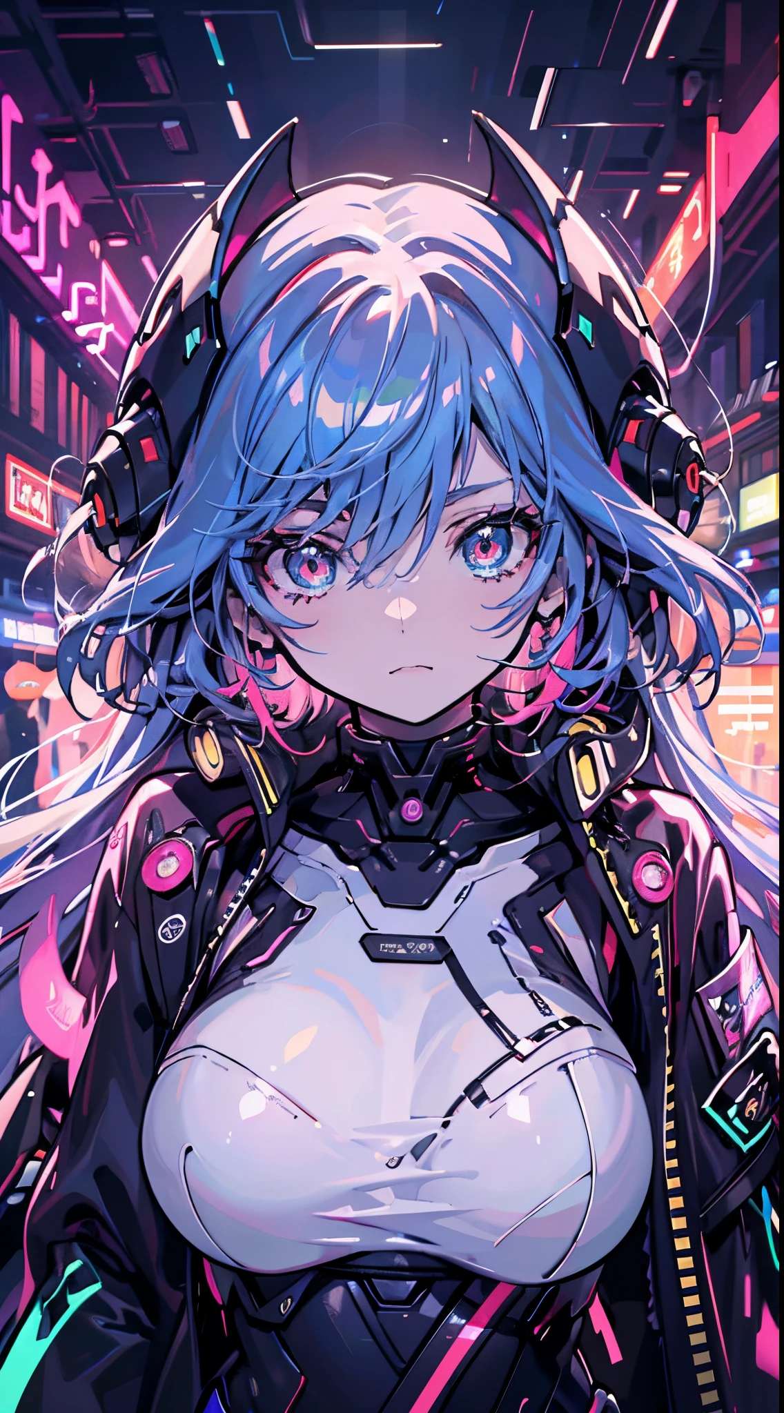 glowing eyes, colourful glowing hair, wearing sci-fi jacket, anime style, high detail, Futurism, glowing light, UHD, retina, masterpiece, ccurate, anatomically correct, textured skin, super detail, high details, high quality, award winning, best quality, highres