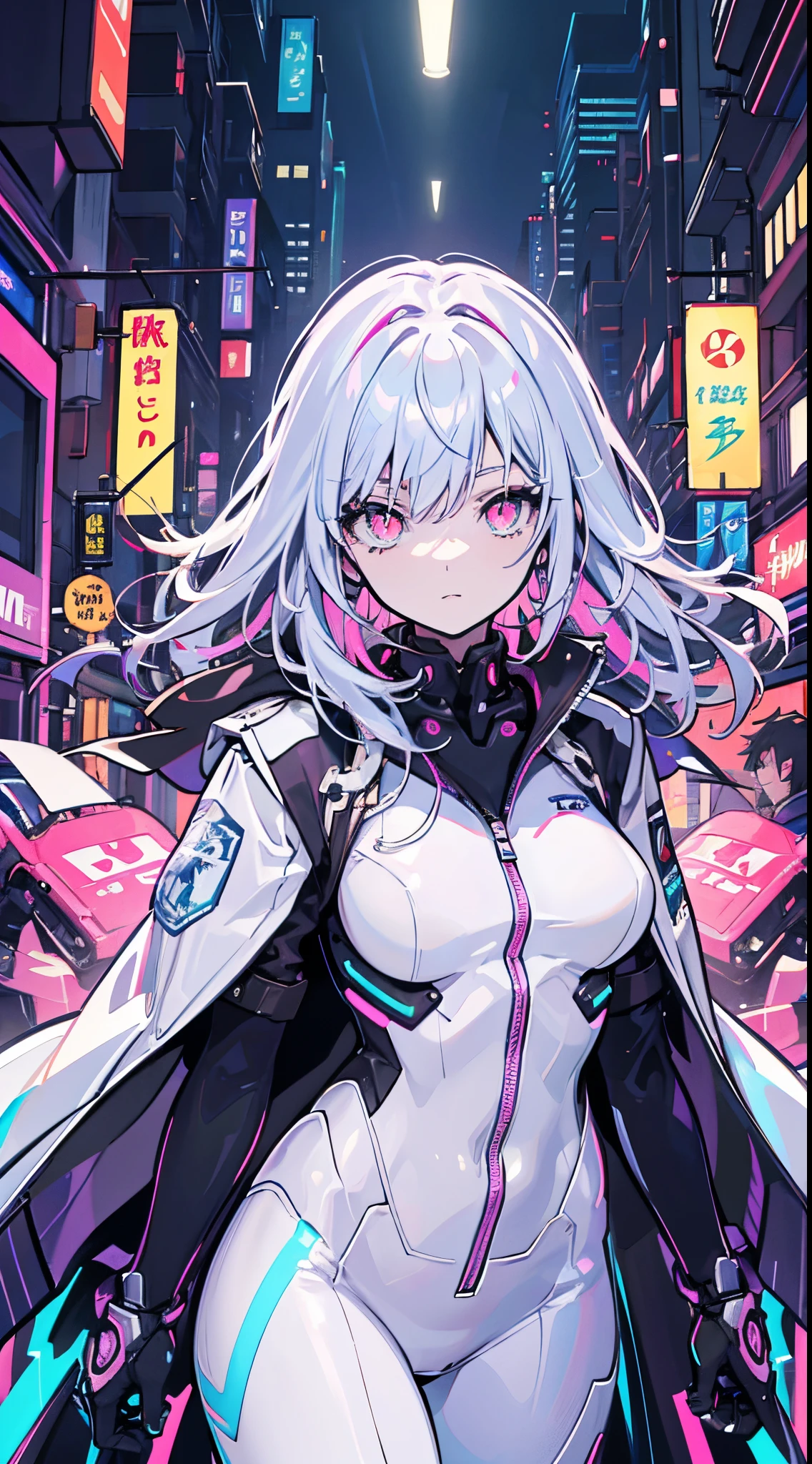 glowing eyes, colourful glowing hair, wearing sci-fi jacket, anime style, high detail, Futurism, glowing light, UHD, retina, masterpiece, ccurate, anatomically correct, textured skin, super detail, high details, high quality, award winning, best quality, highres