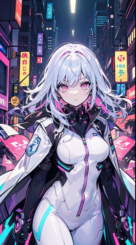 glowing eyes, colourful glowing hair, wearing sci-fi jacket, anime style, high detail, Futurism, glowing light, UHD, retina, mas...