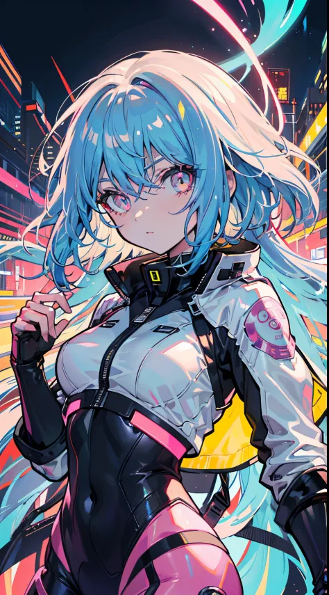 glowing eyes, colourful glowing hair, wearing sci-fi jacket, anime style, high detail, Futurism, glowing light, UHD, retina, masterpiece, ccurate, anatomically correct, textured skin, super detail, high details, high quality, award winning, best quality, h...