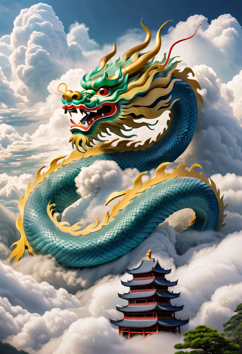 dragon scale，Chinese dragon hidden in the clouds，china idol，Ancient divine  beasts。Auspicious clouds，Cloud fog，Yamakawa， - SeaArt AI