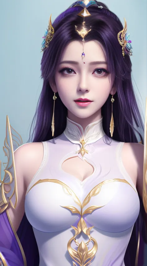 there  a person there，wearing a purple dress、woman wearing necklace and earrings, fantasy art style, beautiful fantasy empress, ...