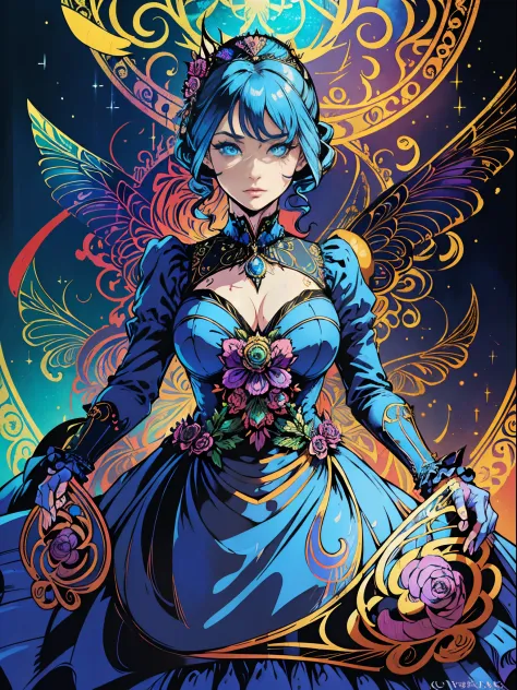 Butterfly motif、royal blue undertones、Vibrant colors、((​masterpiece)))、(((top-quality)))、((ultra-detailliert))、(A hyper-realisti...
