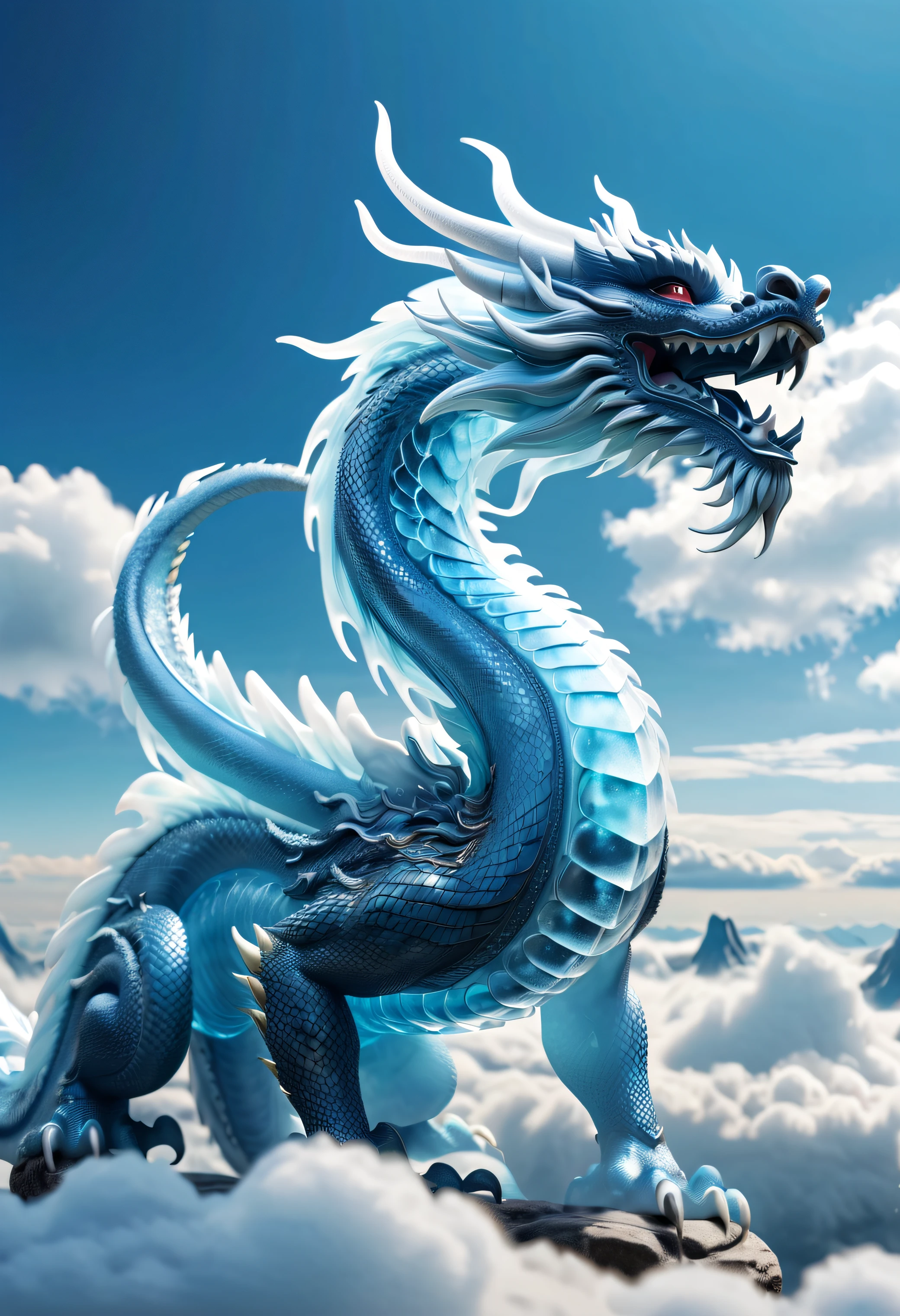 There&#39;Transparent plastic dragon statue.., Dragon from the clouds, Crystal Dragon, Smooth Chinese Dragon, Blue Chinese Dragon Fantasy, dragon shaped cloud, China Dragon, Feng Zhu |, Dragon in the sky, Majestic Japanese dragon, depicted as a 3 d render, dragon, Frost Dragon, high detailed digital art