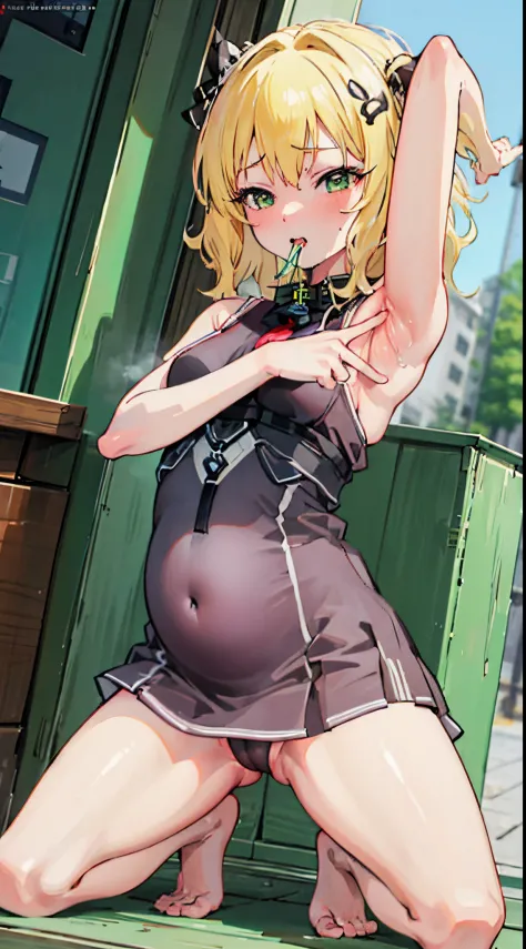1 plump girl， 独奏， medium， Sweaty legs， tear drop， heart - shaped pupils， Ahegao， Steam the body，spread armpits，prengant，Pregnant belly，Wearing only white lace on the lower body，Expose your belly，prengant，Contaminated with a large amount of white liquid，，Br...