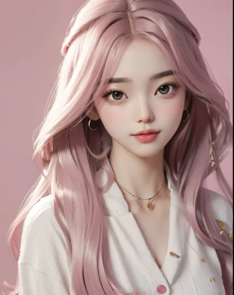 best quality, 1girl, solo, cartoon portrait ,  background,  long hair,   pink lips,