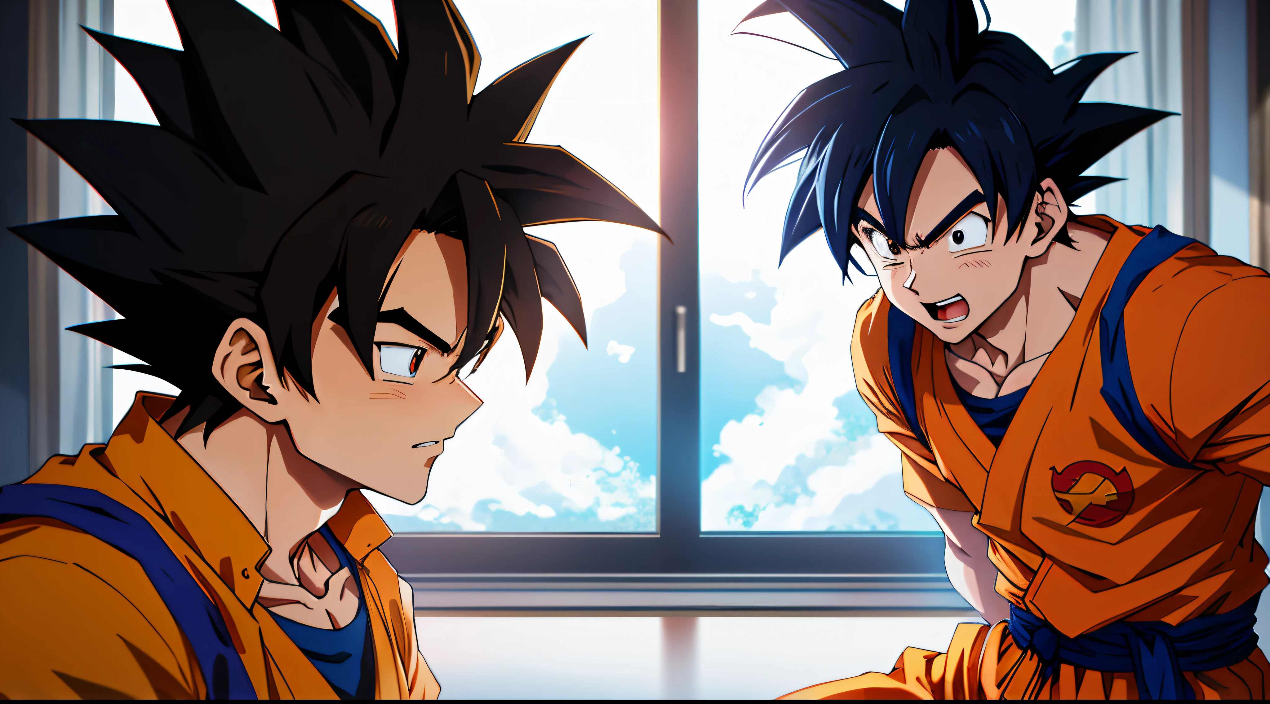 Dragon ball goku and gohan are looking at each other - SeaArt AI