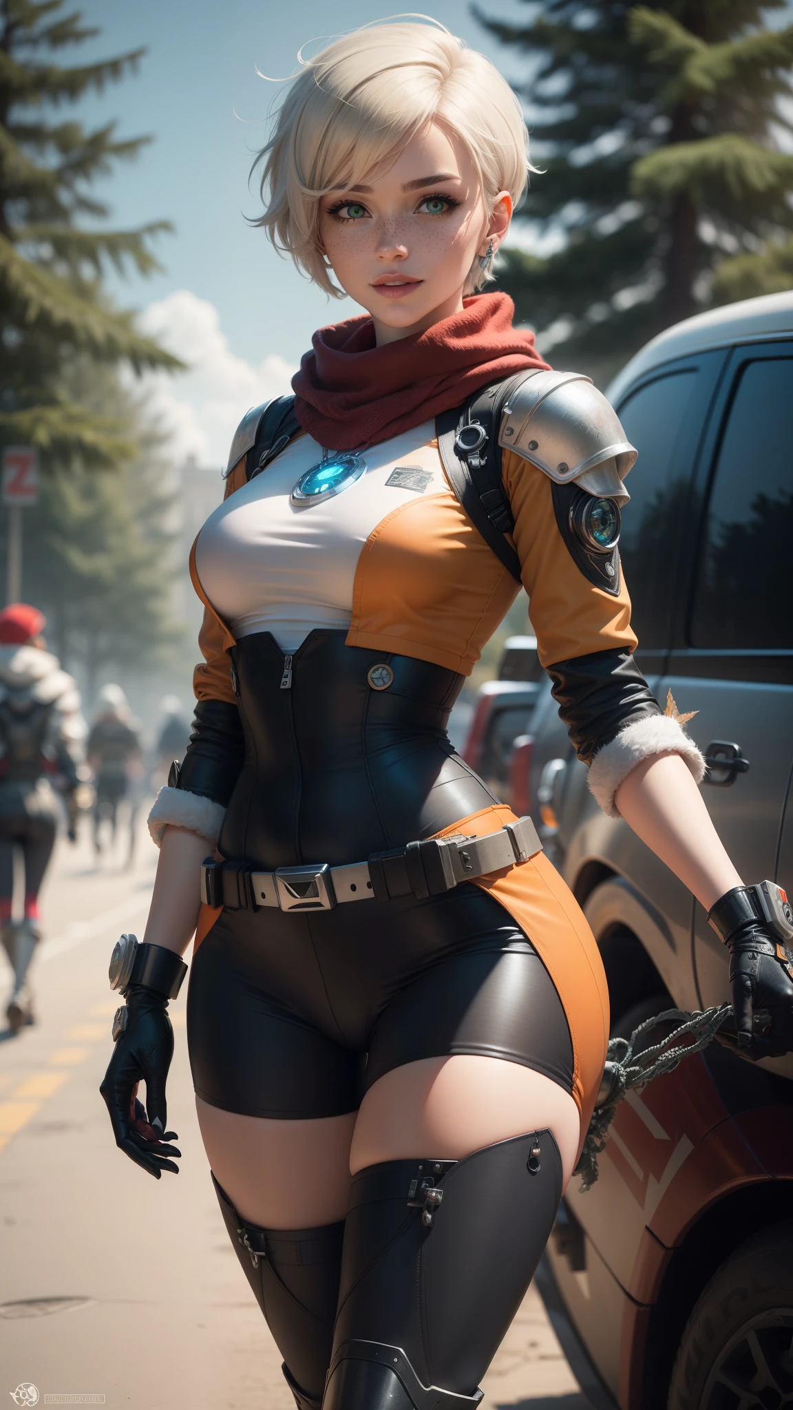 A woman in a cosplay outfit is walking down the street - SeaArt AI