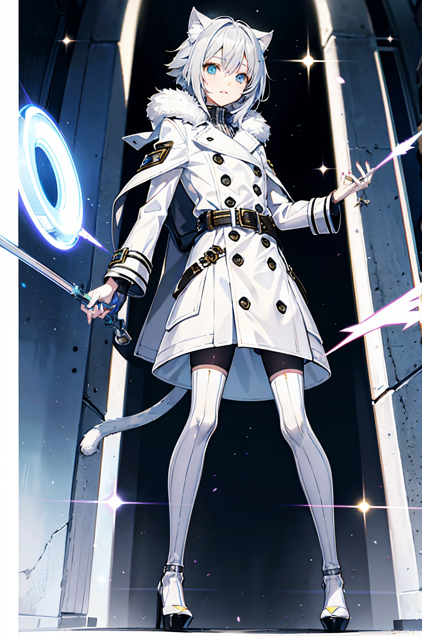 Anime - style image of a woman in a white coat holding a sword - SeaArt AI