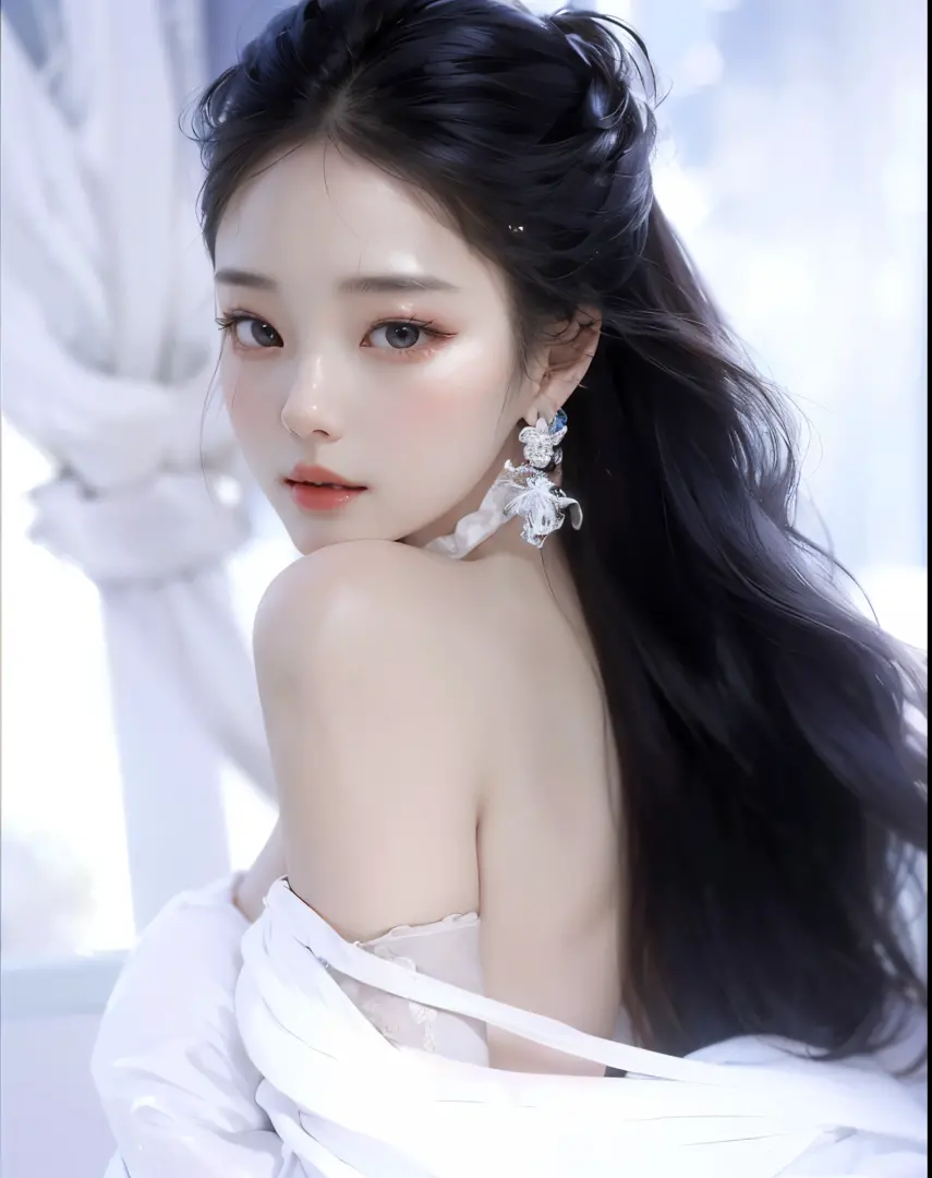 a close up of a Jennie Kim with long hair wearing a white dress, beautiful south korean woman, jingna zhang, sha xi, hwang se - on, inspired by Zhang Yan, ethereal beauty, beautiful young korean woman, ruan jia beautiful!, inspired by Yun Du-seo, by Ni Tia...