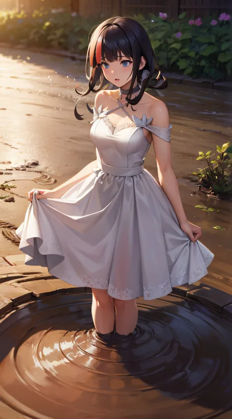 masterpiece, great quality, ultra detail, illustration, game cg, 1girl, solo, (fgoerice), (sinking in mud:1.3), scared, lips par...