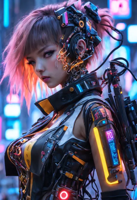 ((extremely delicate and beautiful cybernetic girl)), ((mechanical limb, blood vessels connected to tube, mechanical vertebrae))...