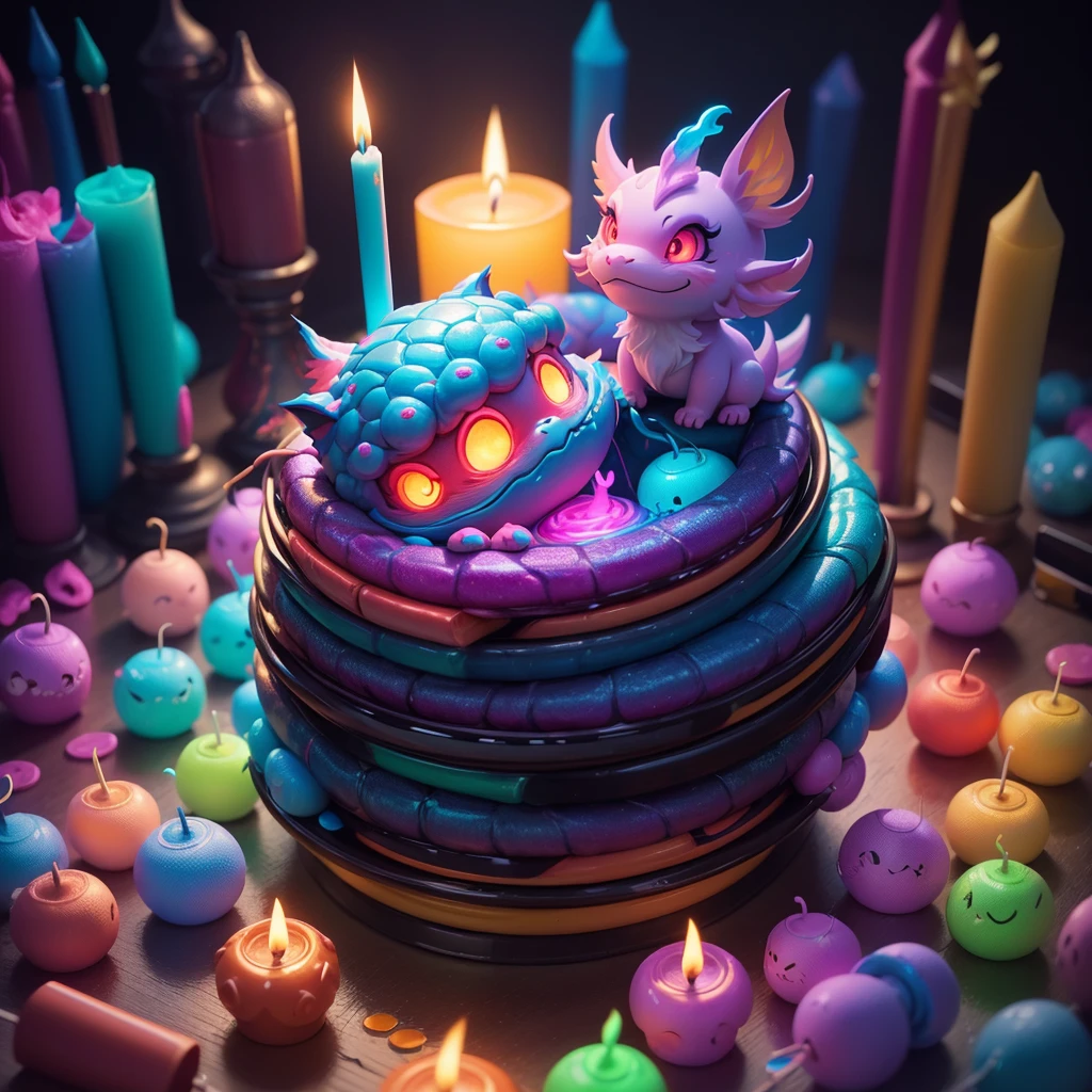Chinese Dragon. in a pile of candle and candle canes, cute colorful, digital painting, cute detailed digital art, hyper colorful, neon coloring, cute digital art, beeple colors, colorful hd picure, beeple and jeremiah ketner, glowing lights! digital painting, cute 3 d render