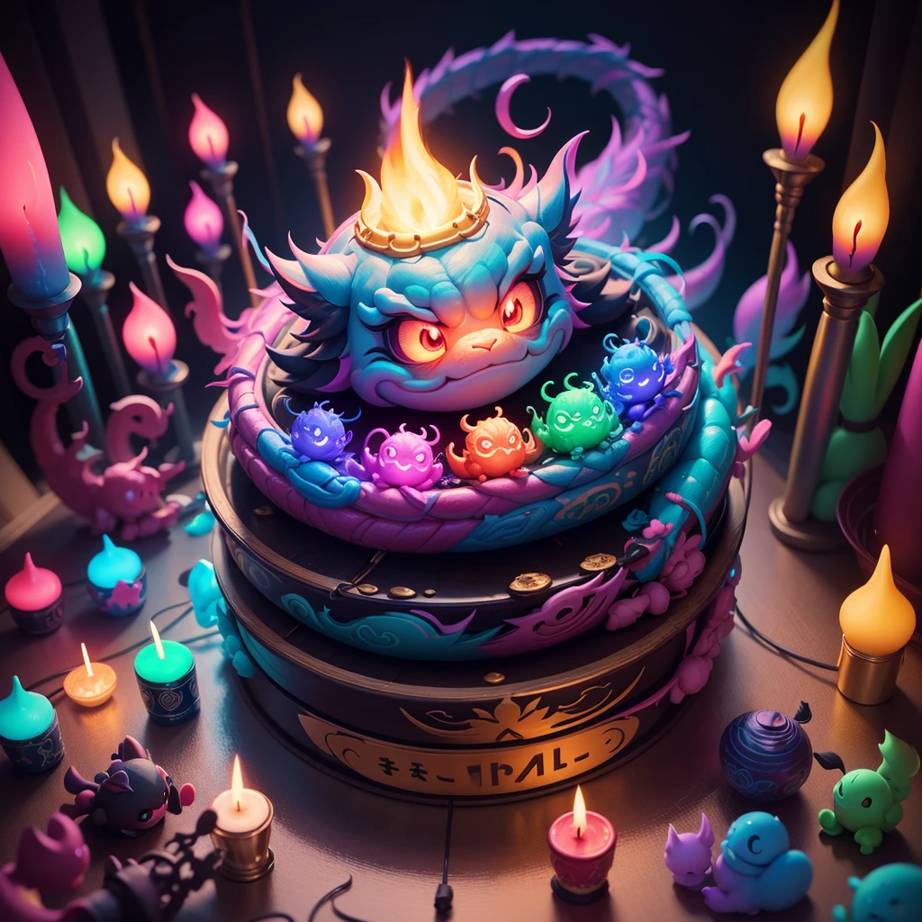 Chinese Dragon. in a pile of candle and candle canes, cute colorful, digital painting, cute detailed digital art, hyper colorful, neon coloring, cute digital art, beeple colors, colorful hd picure, beeple and jeremiah ketner, glowing lights! digital painting, cute 3 d render