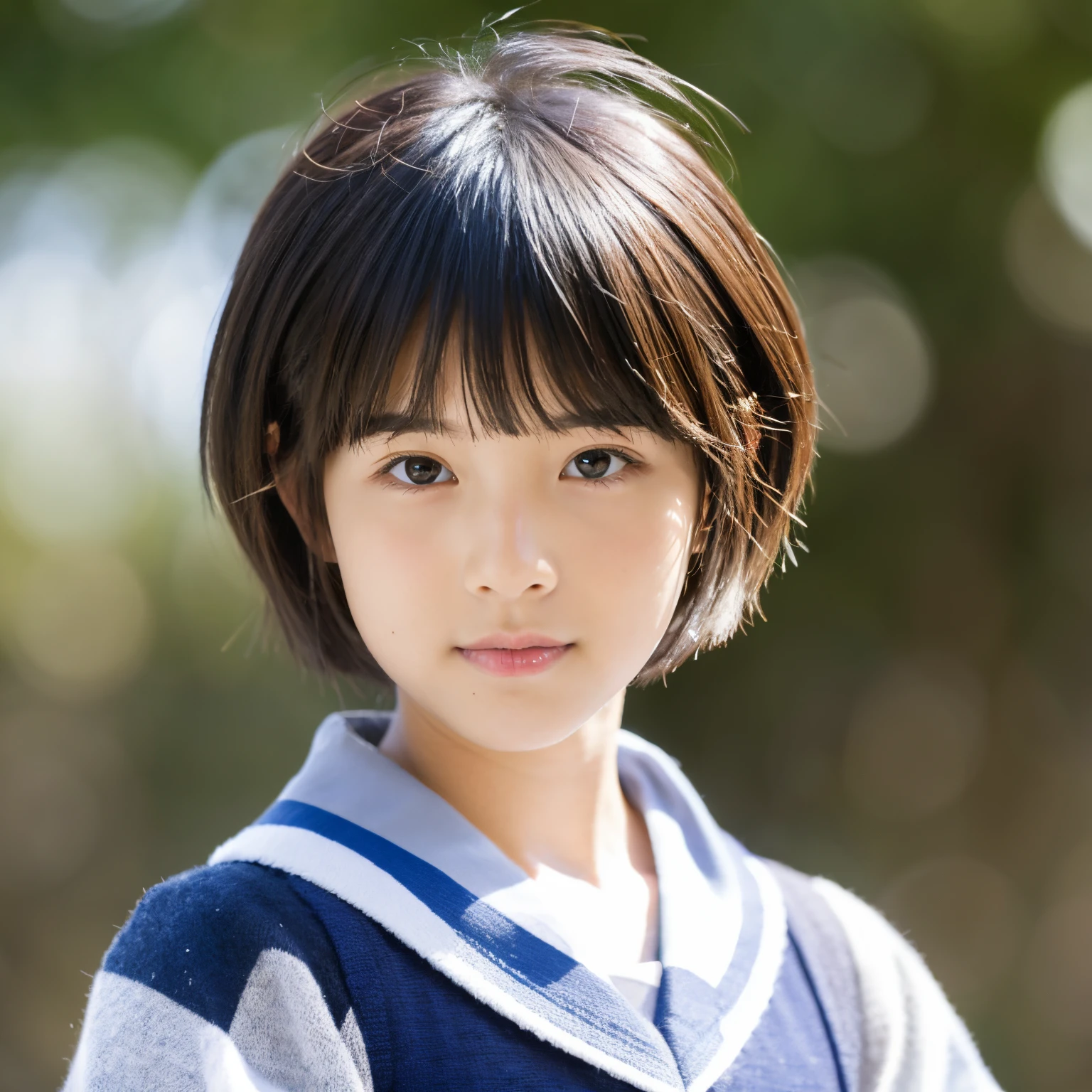 Arafed asian girl with a short haircut and a striped shirt - SeaArt AI