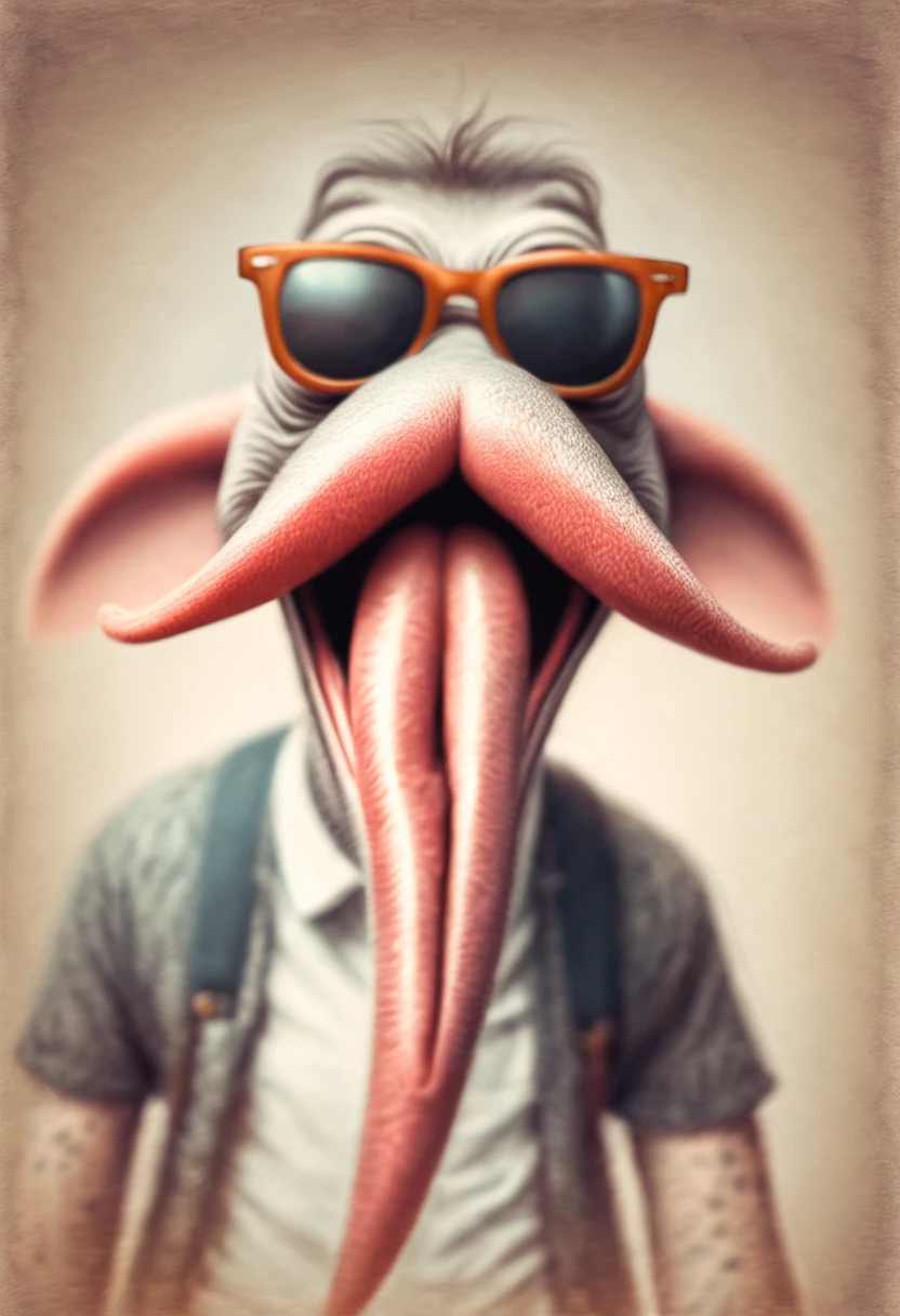 funny shorty in sunglasses shows tongue, caricatured creature,
by pencil sketch drawing, texture, soft colors, short focus, vanishing point,
vignetting, light in contrast, 16k, hdr