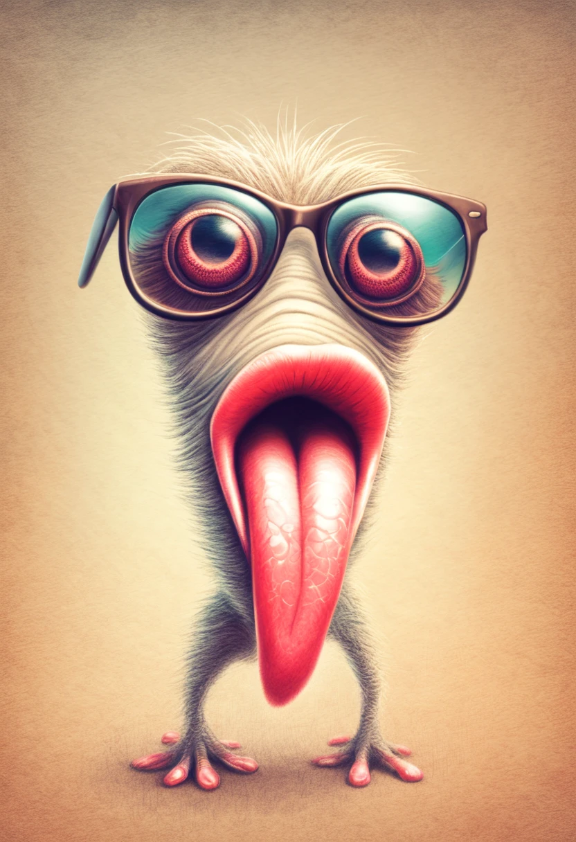 funny shorty in sunglasses shows tongue, caricatured creature,
by pencil sketch drawing, texture, soft colors, short focus, vanishing point,
vignetting, light in contrast, 16k, hdr