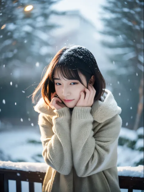 While watching the snow falling quietly. Her introspective and tearful expression、Makes you feel longing and melancholy for wint...