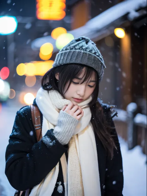 While watching the snow falling quietly. Her introspective and tearful expression、Makes you feel longing and melancholy for wint...