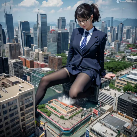 Multiple girls, giantess art, a hyperrealistic schoolgirl, , highly detailed giantess shot, der riese, Shorthair, Black pantyhos...