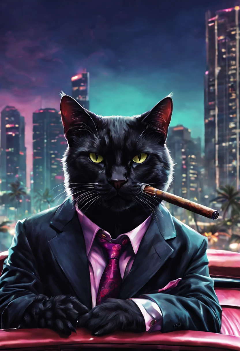 cute JK girl, majestic terrifying,  GTA Vice city poster , city scape, dynamic background