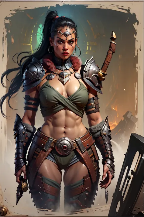 a female barbarian wearing heavy armor in the style of D14bl0