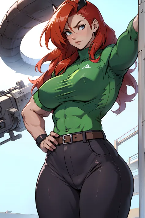 extremely long hair perfect anatomy 1 girl tall solo curvy (muscular) tight shirt tight pants close up