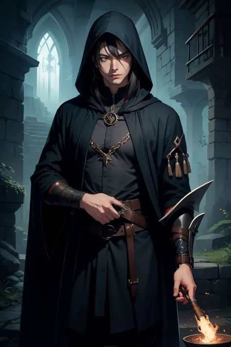 man mysterious elf assassin arcane trickster rogue dark robe hooded ...