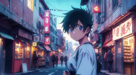Anime style, night, shop district, cyberpunk city, quite place, no model