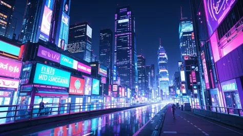 （tmasterpiece，quality，Best quality，offcial art，Beauty and aesthetics：1.2），（Blue-violet Neon Lighting），（Vibrant glow），Dynamic colors，vibrant contrast，Futuristic atmosphere，electric energy，shiny reflective surface，（looking over city：1.3 ),8K,offical wallpape...