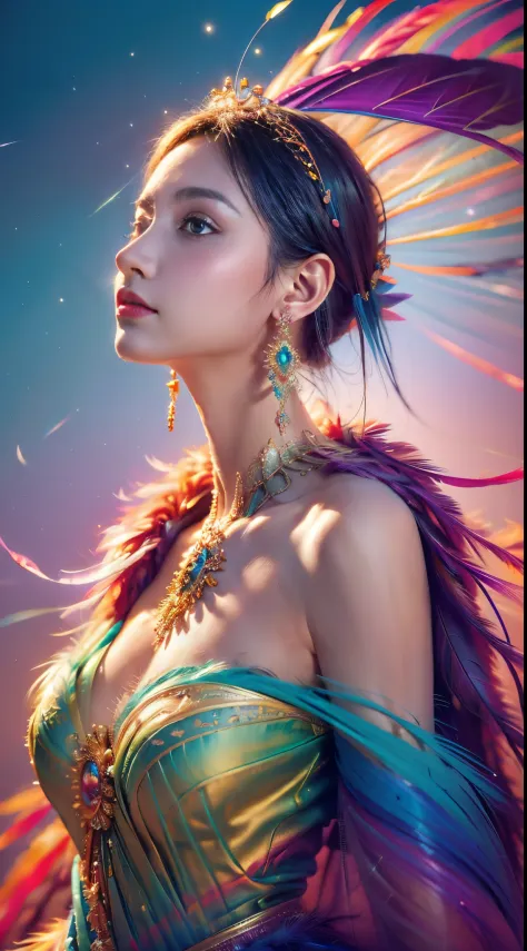 1个giant breast girl,(earrings feather:1.2),(tmasterpiece, quality, best quality at best, offcial art, beautiful and beautiful:1....