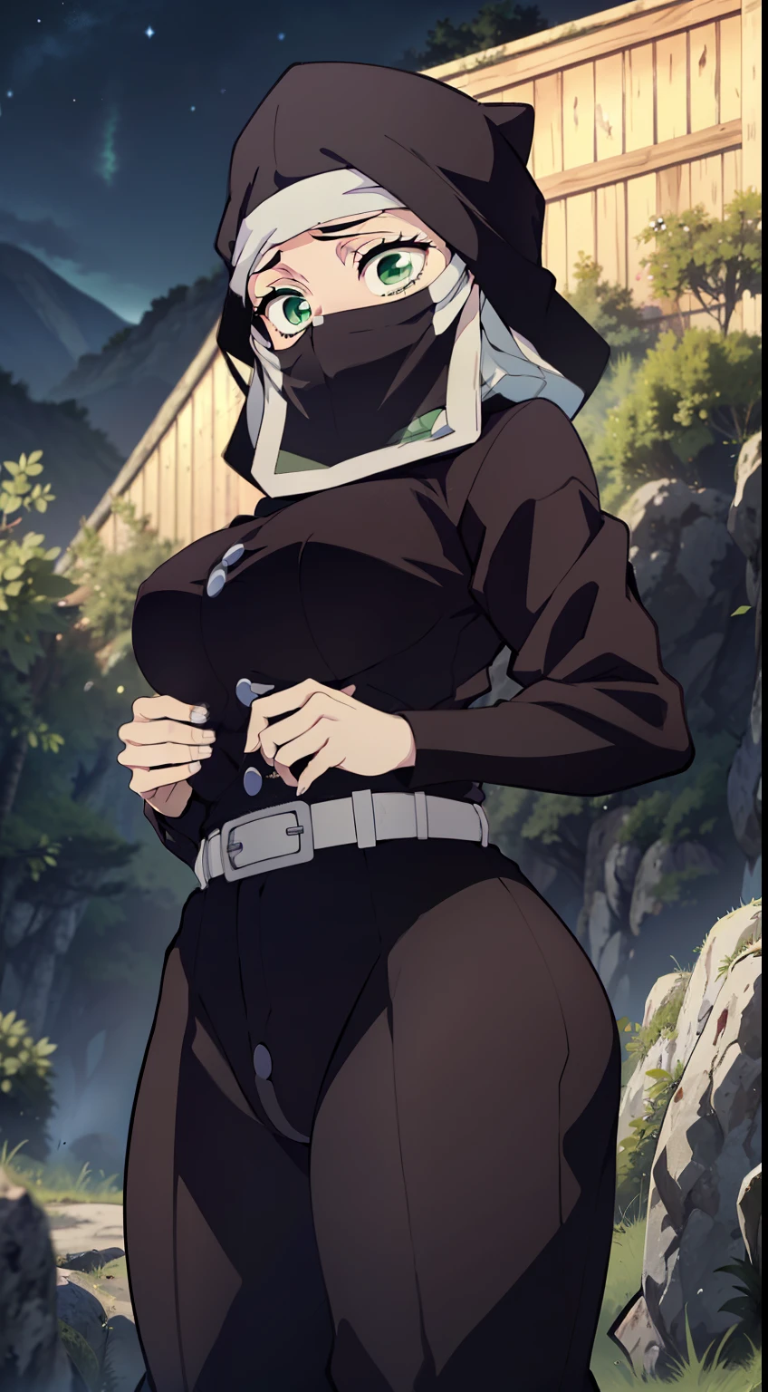 Anime girl in black outfit with mask and black pants - SeaArt AI