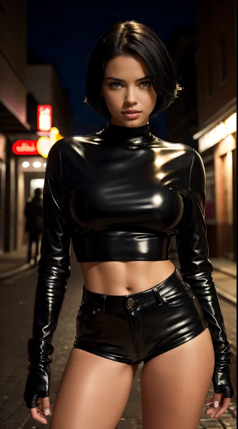 Foto hiperrealista en primer plano de Adriana Lima,, masterpiece, best quality, (photorealistic:1.4), full body, (black leather ...
