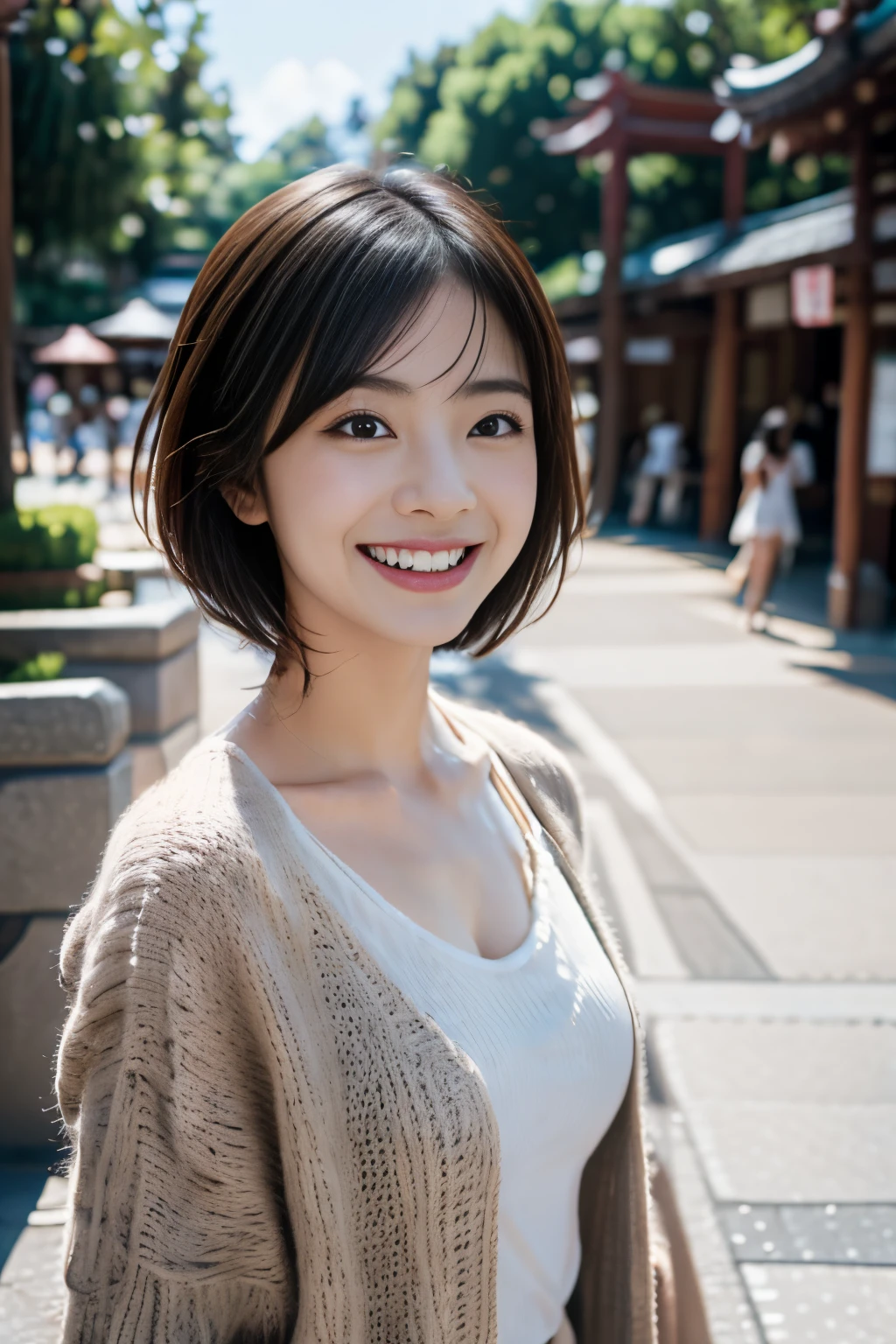 Beautiful woman having fun at the theme park、short-haired、Beautiful Japan actress、(realisitic、photoRealstic:1.37)