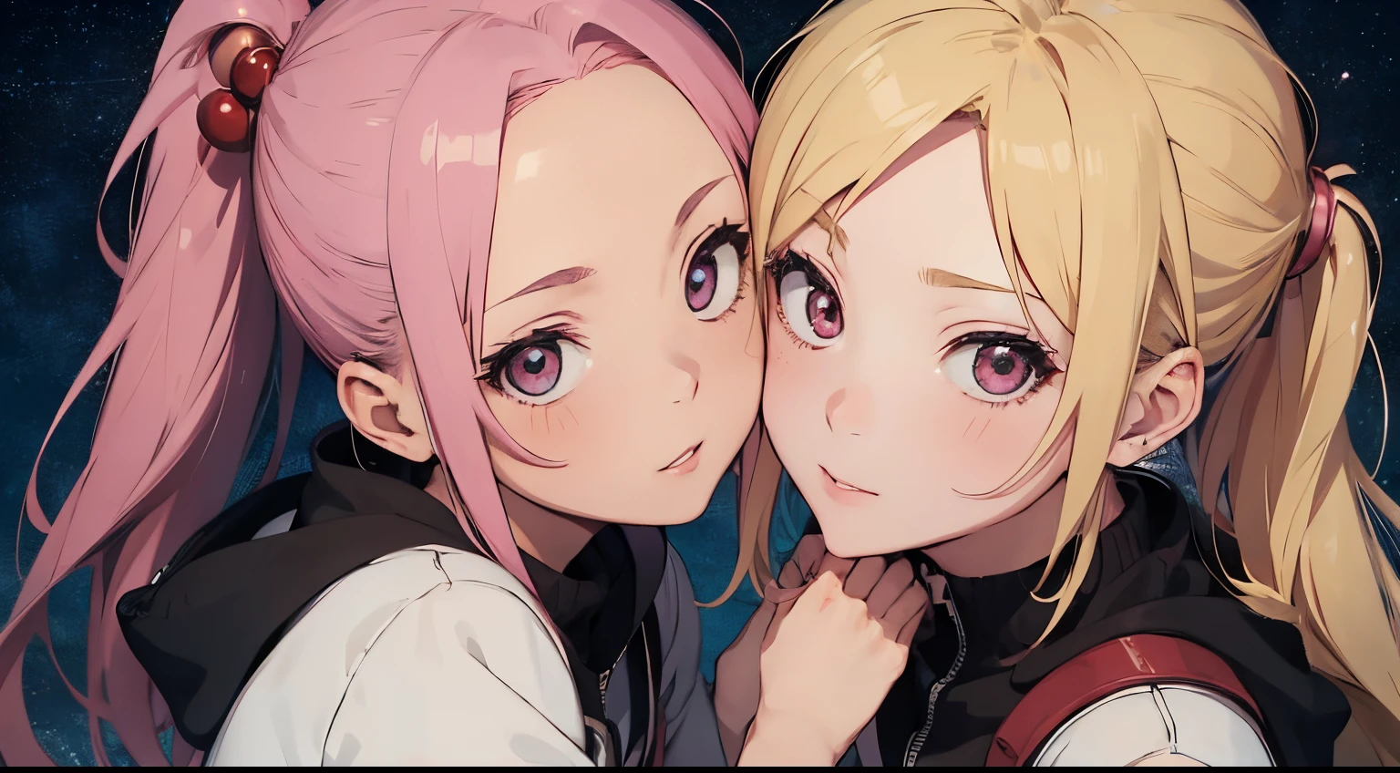 Anime couple with pink hair and blue eyes hugging each other - SeaArt AI