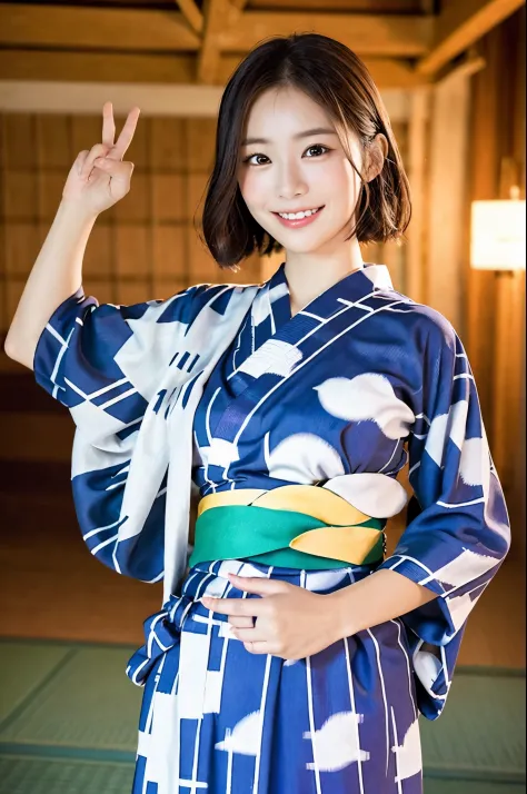 ulzzang -6500-v1.1, (Raw photo:1.2), (Photorealsitic), a beautiful detailed girl, (Real: 1.4), extremely detailed eye and face, ((Special Airoral Yukata:1.3))、Fireworks in the background、selfee, Instagram、game_nffsw, huge filesize, hight resolution, ighly ...