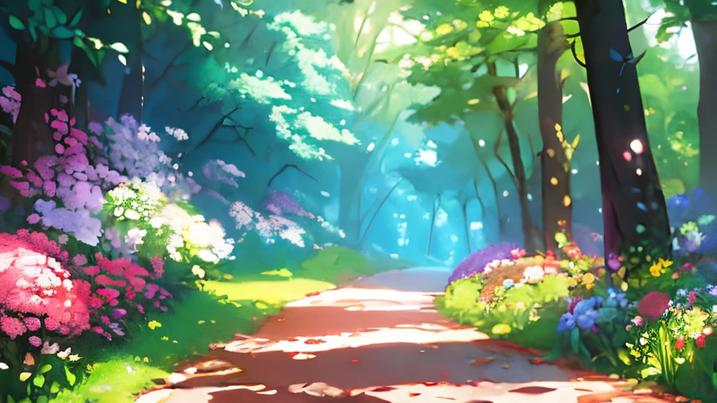 rainbows_nffsw_nffsw, No humans,
Beautiful and magical forest path, lots of different flowers、 Oil painting style, Canon EOS 5D, Soft lighting, in woods