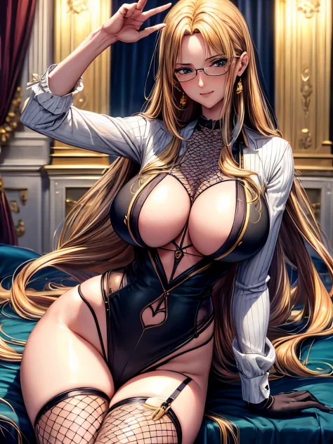 (Best quality at best,8K,A high resolution,tmasterpiece:1.2),Digital artwork,A woman，30 years old，mature looking，tall nose bridge，Frenchman，golden long hair，straight hair，With a gentle expression, Depicted from head to toe，big breasts，no bang，detailed face...