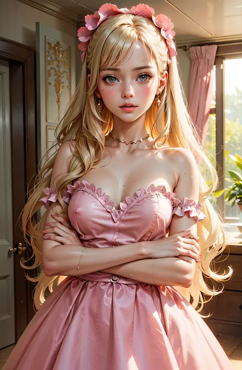 barbie wear pink transparent night lingerie blonde long hair, ((nsfw)),((nude)), ((braless)), ((nipples)), ((vagina)),(crotch), ...