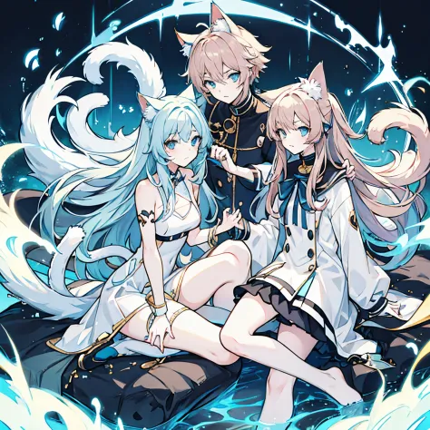 whaite hair，cat ear，youth，Light blue eyes，Nine tails，（tmasterpiece，Best quality at best）
