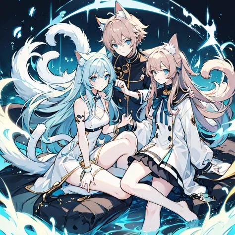 whaite hair，cat ear，youth，light blue eyes，nine tails，（tmasterpiece，best quality at best）