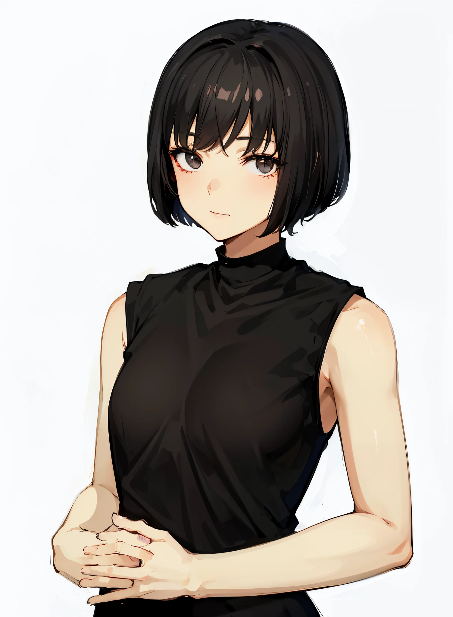 Anime girl en robe noire avec cheveux courts et haut noir - SeaArt AI