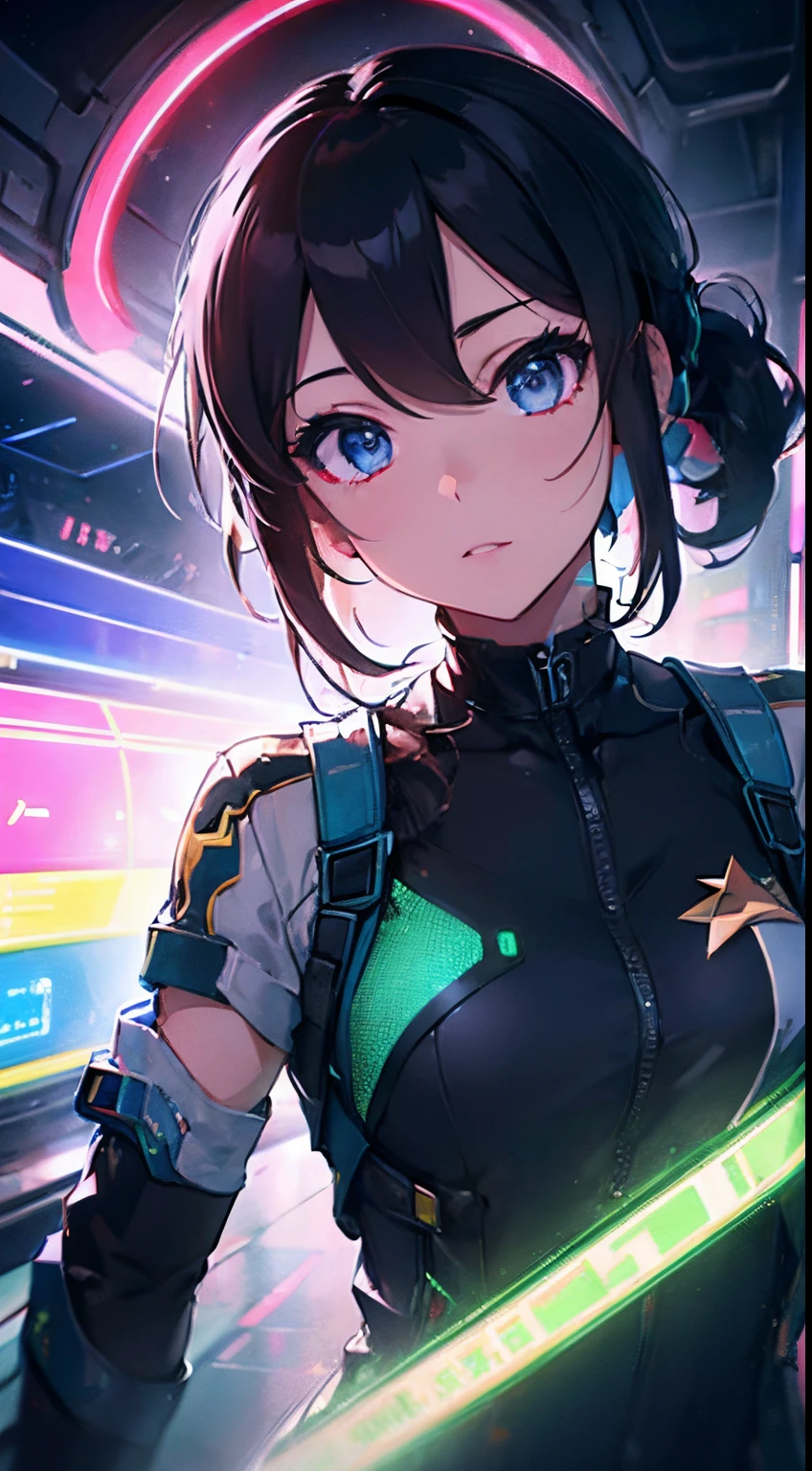 Danheng Honkai Star Rail, face, beautiful detailed eyes, detailed lips, futuristic landscape in neon colors, holographic projections, cyberpunk style, vibrant atmosphere, high-res, HDR lighting