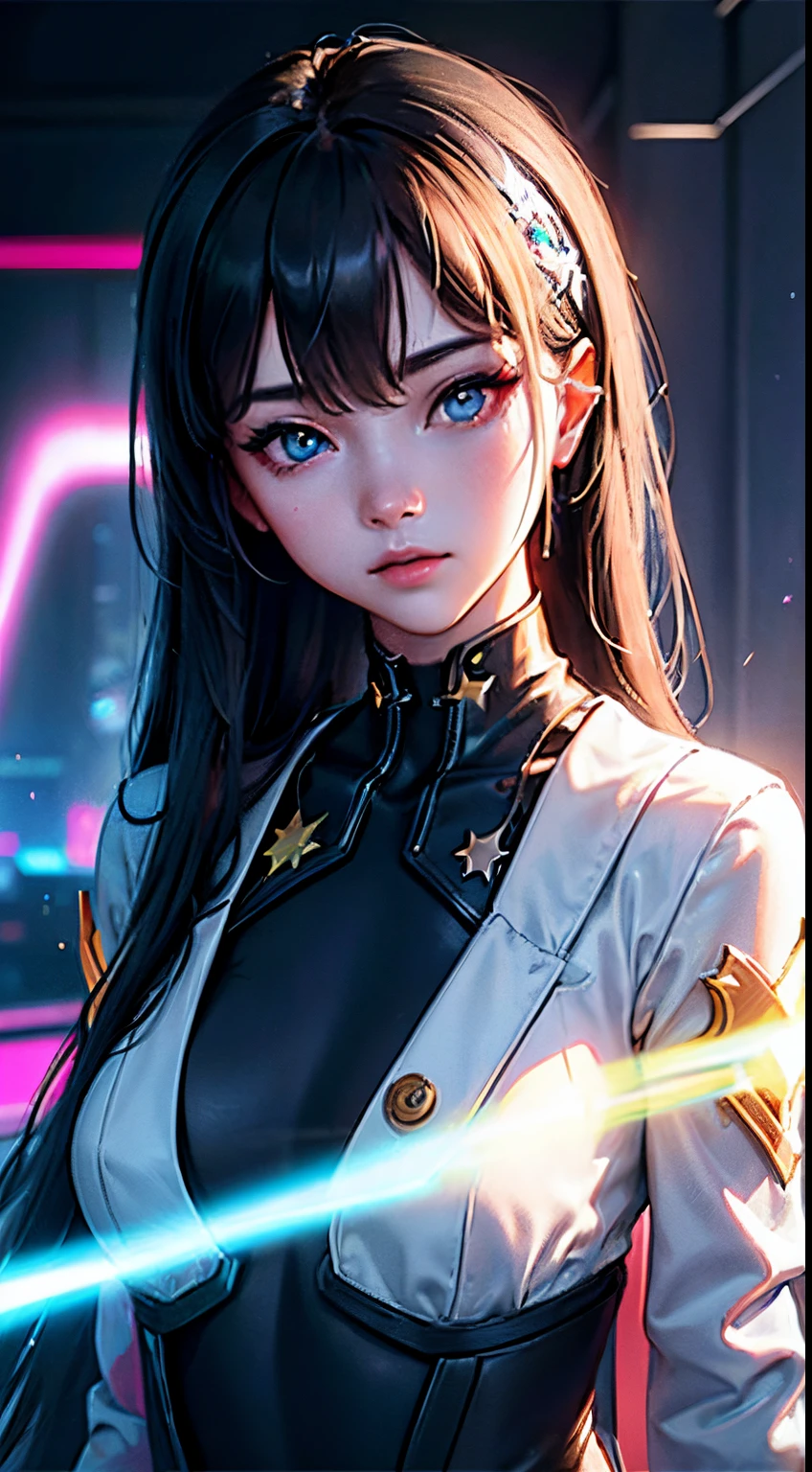 Danheng Honkai Star Rail, face, beautiful detailed eyes, detailed lips, futuristic landscape in neon colors, holographic projections, cyberpunk style, vibrant atmosphere, high-res, HDR lighting