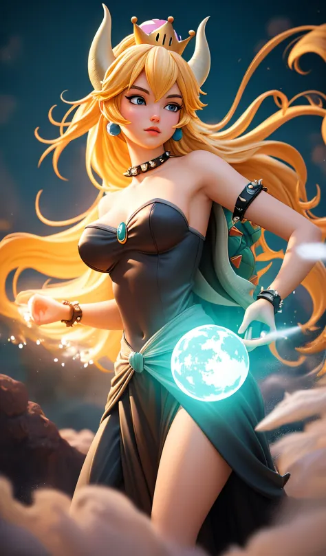 cinematic scene ethereal fantasy concept art, hero vision, bowsette action pose, detailed background, masterpiece, best quality,...