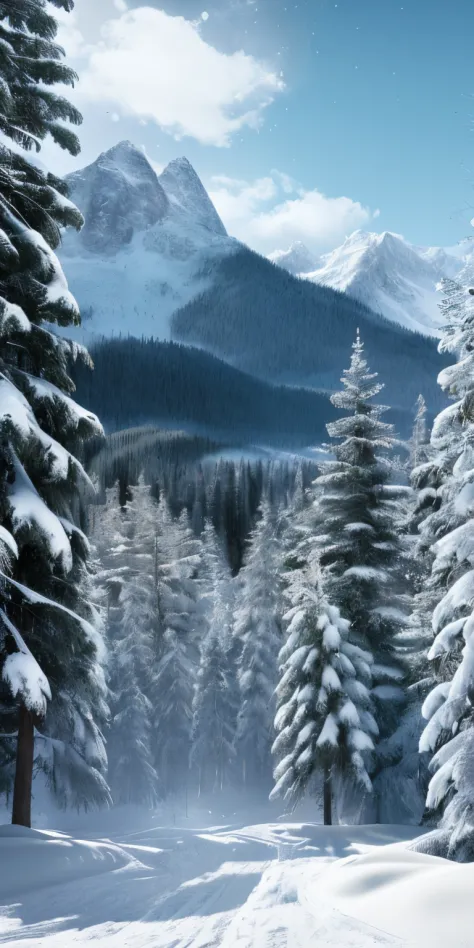 masterpiece, best quality, high quality, extremely detailed CG unity 8k wallpaper, taiga, silence, towering conifers covered with forest floor, harsh cold climate, serene beauty, snow, winter, mild summer, breeze, needles, branches, bokeh, depth fields, HD...