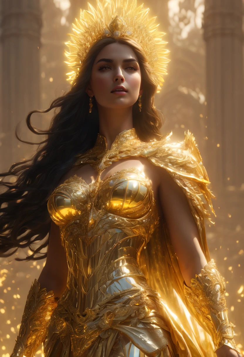 Una impresionante Diosa de la Justicia con escamas doradas., radiating ethereal light and majestic majesty, renderizado con impresionantes detalles en 8k.