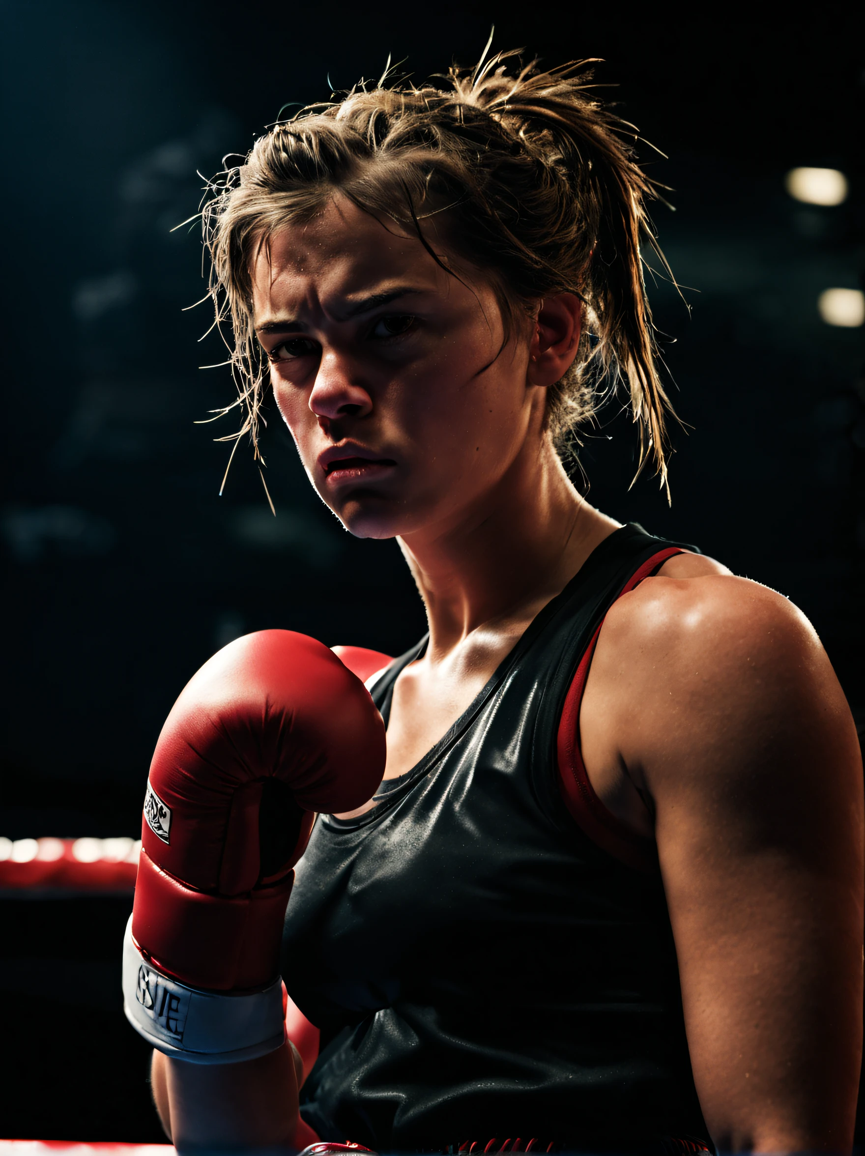 Arafed female boxer in a boxing ring with a red glove - SeaArt AI