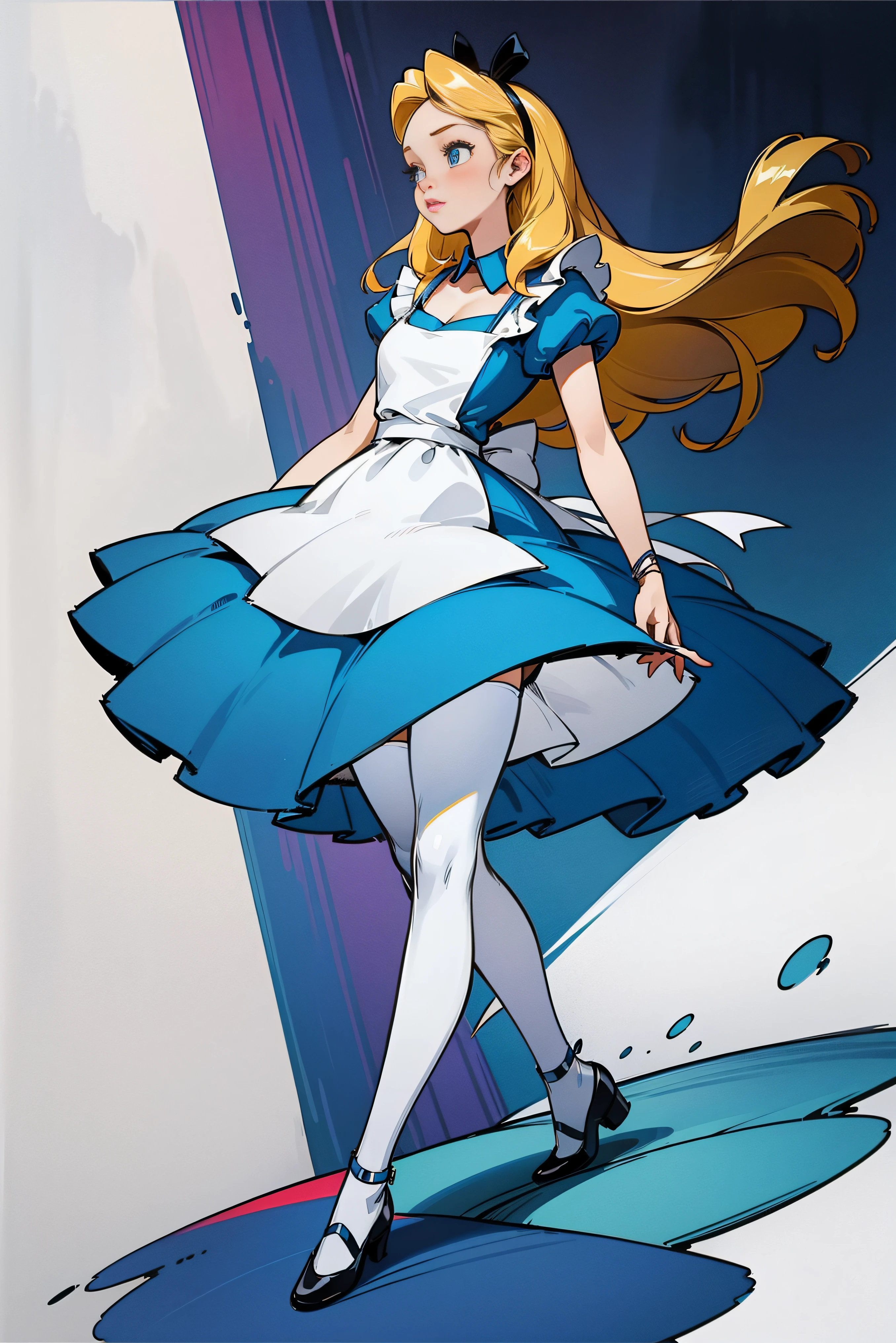 A cartoon picture of a woman dressed in a blue dress - SeaArt AI